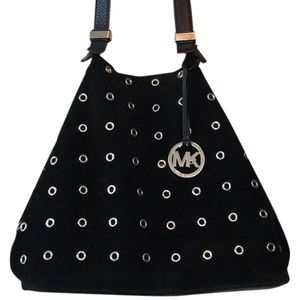 Michael Kors Black Suede Tote with Silver Accents